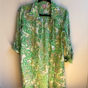 Lilly Pulitzer Green and Pink Shirt Dress/ Cover Up